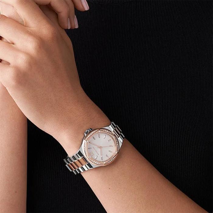 Michael Kors Lennox Three Hand Quartz Silver Dial Two Tone Steel Strap Watch For Women - MK6989