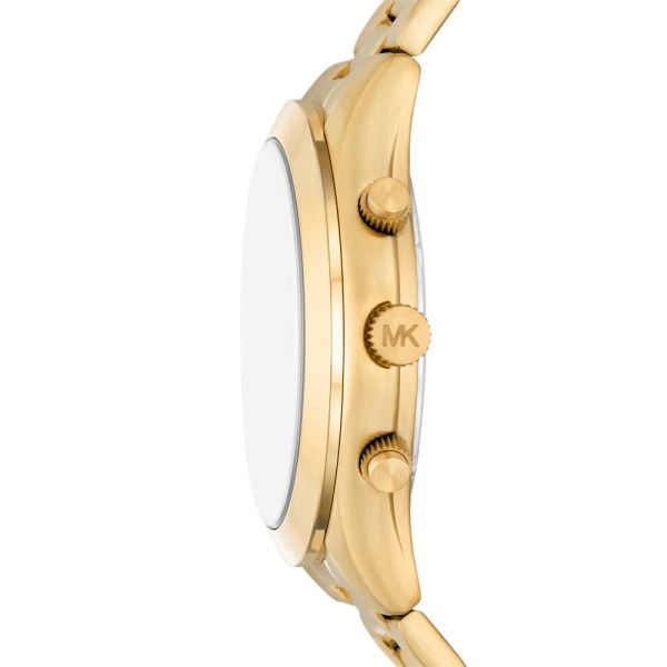 Michael Kors Slim Runway Chronograph Black Dial Gold Steel Strap Watch For Men - MK1076
