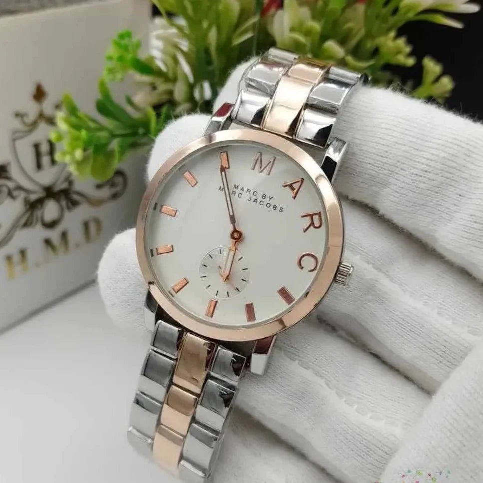 Marc Jacobs Baker White Dial Two Tone Steel Strap Watch for Women - MBM3331