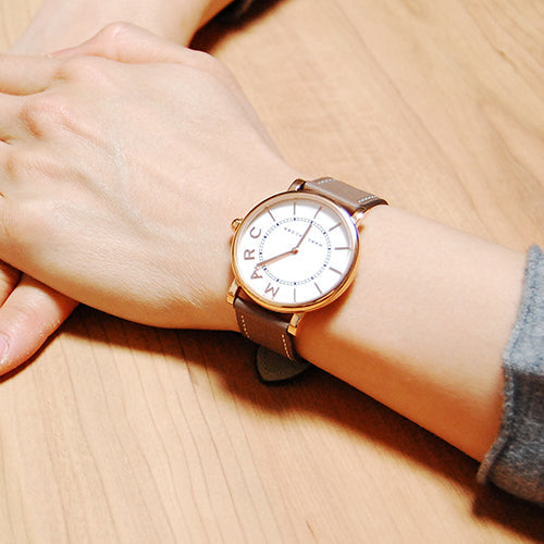 Marc Jacobs Roxy White Dial Cement Brown Leather Strap Watch for Women - MJ1533