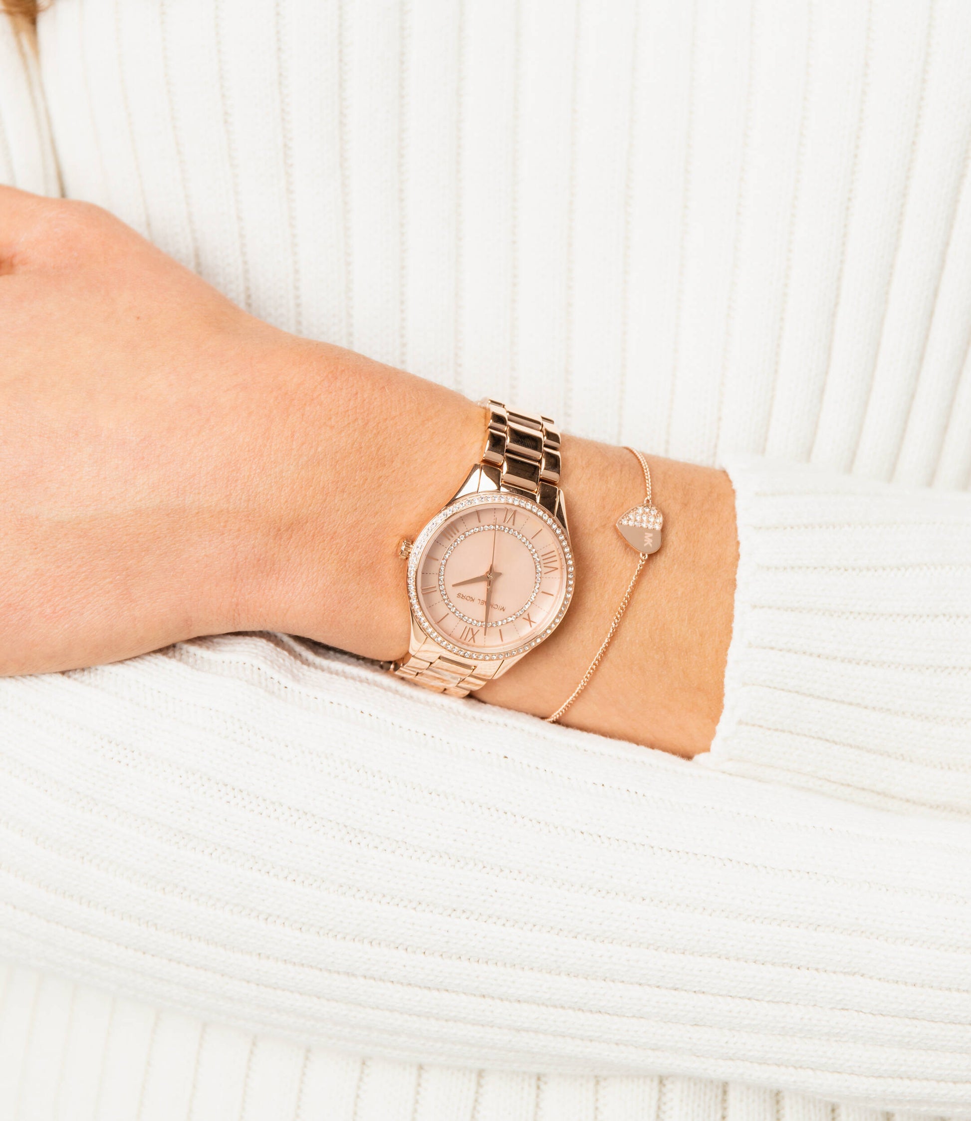 Michael Kors Lauryn Mother of Pearl Dial Rose Gold Dial Rose Gold Steel Strap Watch For Women - MK4491