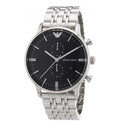 Emporio Armani Chronograph Black Dial Silver Steel Strap Watch For Men - AR0389