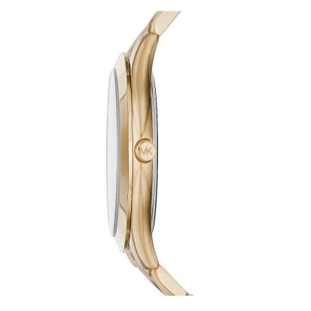 Michael Kors Slim Runway Green Dial Gold Steel Strap Watch for Women - MK3435
