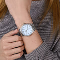 Michael Kors Layton Chronograph Mother of Pearl Blue Dial Silver Steel Strap Watch For Women - MK6847