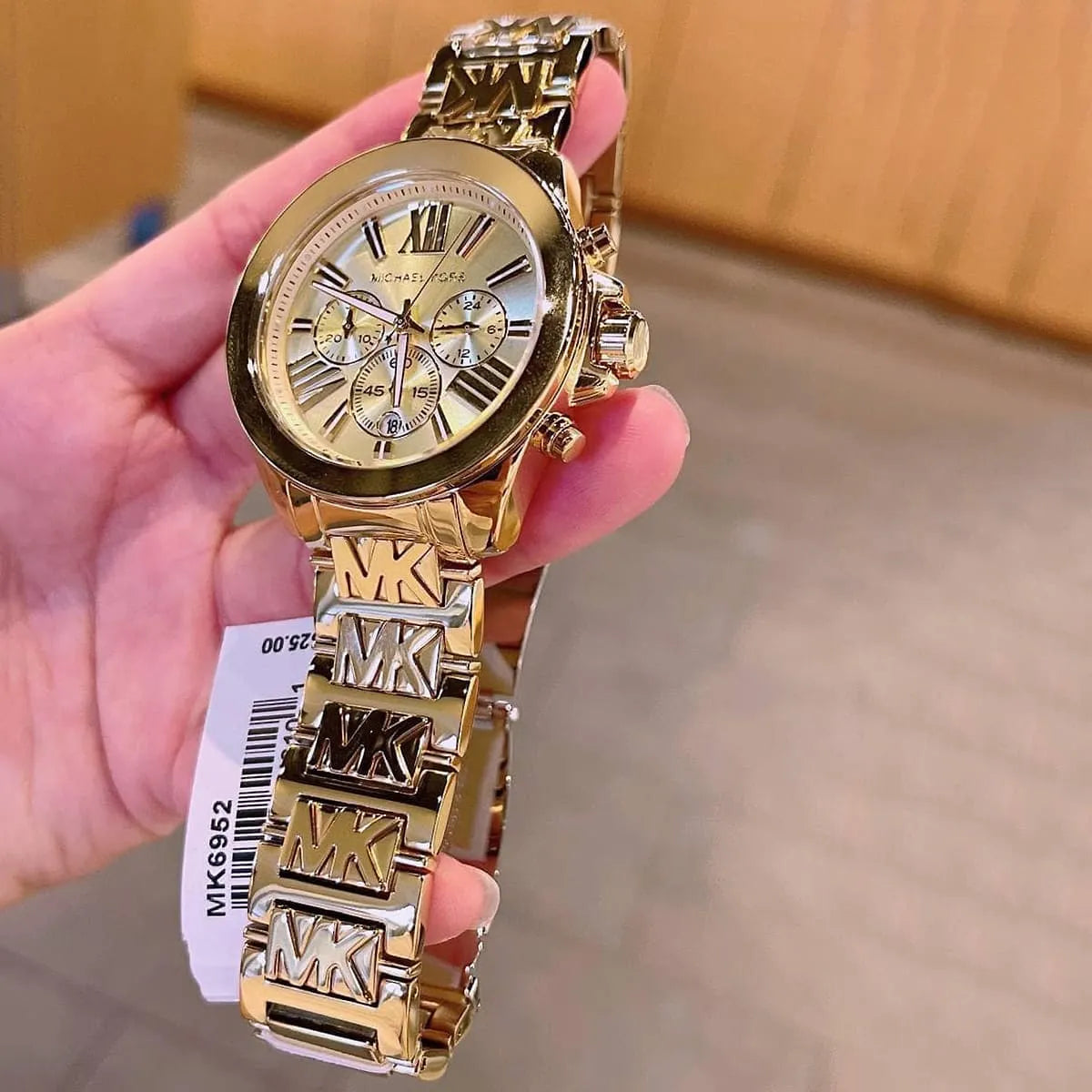 Michael Kors Wren Chronograph Gold Dial Gold Steel Strap Watch for Women - MK6952