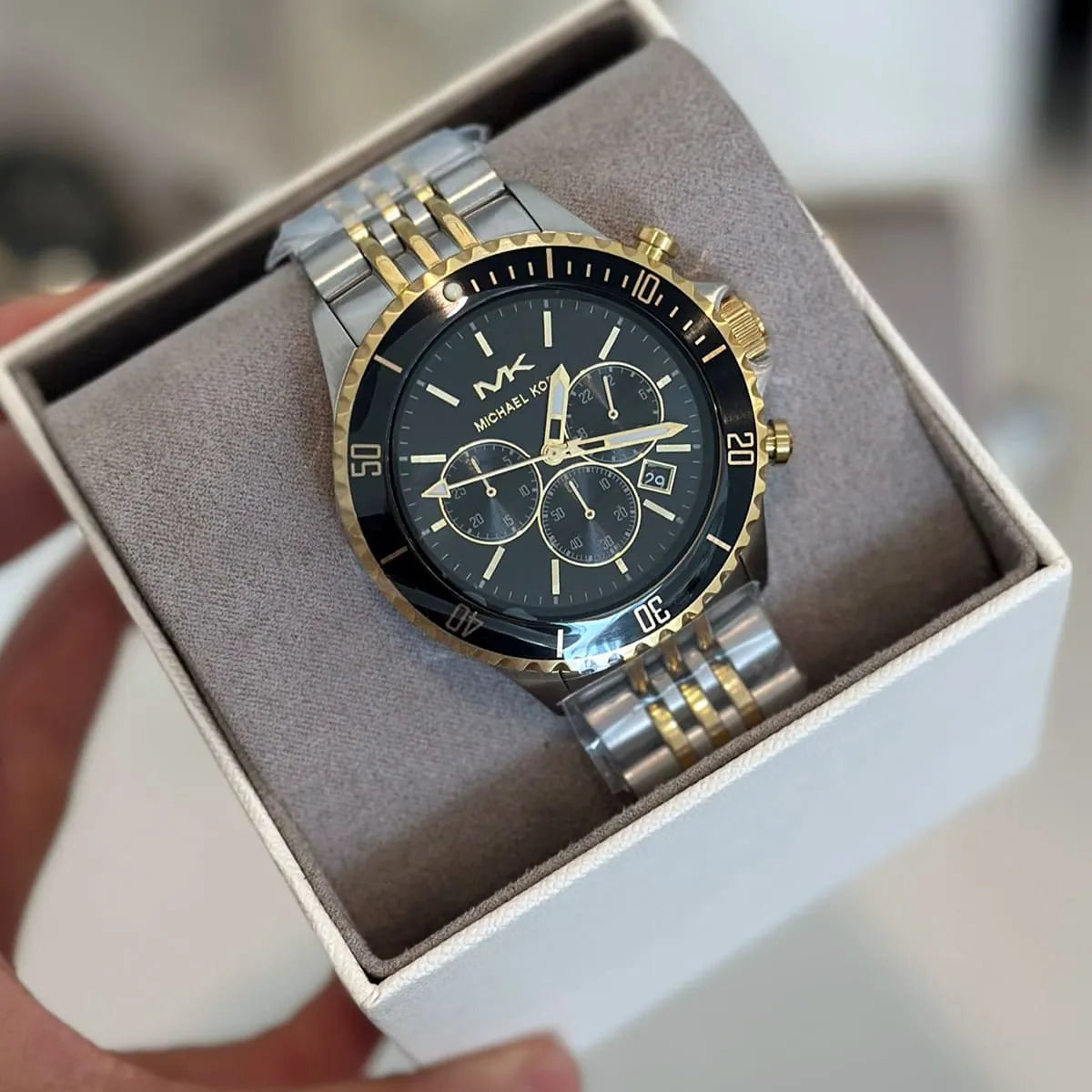 Michael Kors Bayville Chronograph Black Dial Two Tone Steel Strap Watch For Women - MK8872