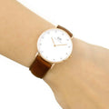 Daniel Wellington Classy St Mawes White Dial Brown Leather Strap Watch For Women - DW00100075