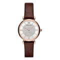 Emporio Armani Gianni T-Bar Silver Dial Brown Leather Strap Watch For Women - AR11269
