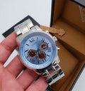 Guess Horizon Chronograph Quartz Blue Dial Silver Steel Strap Watch for Men - W0379G6