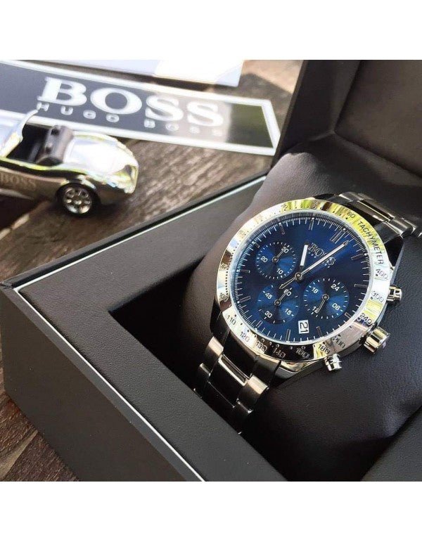 Hugo Boss Talent Blue Dial Silver Steel Strap Watch for Men - 1513582
