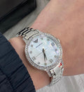 Emporio Armani Cleo Crystals Mother Of Pearl Dial Silver Steel Strap Watch For Women - AR11484