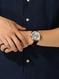 Emporio Armani Classic Silver Dial Blue Leather Strap Watch For Men - AR11131
