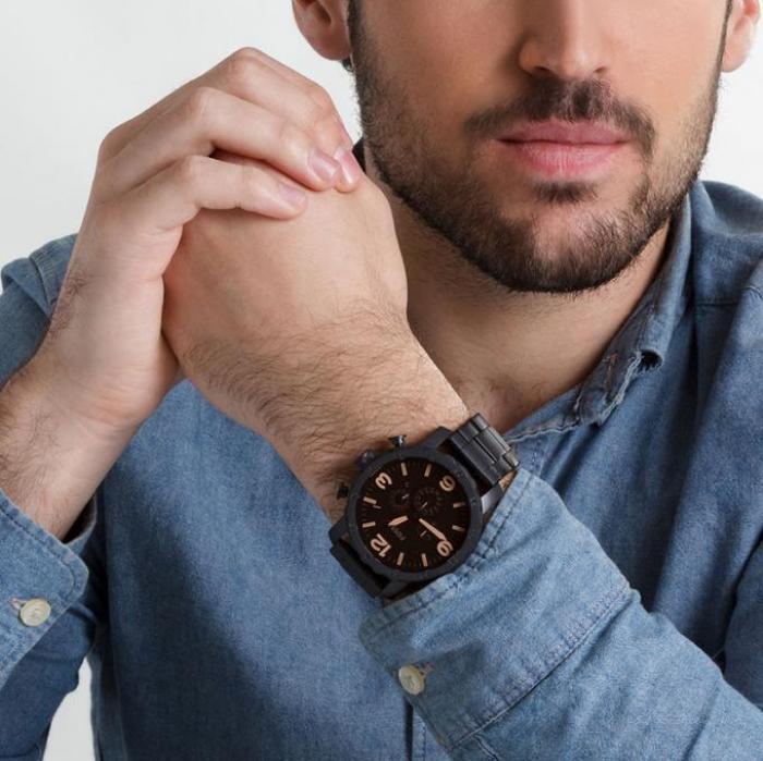 Fossil Nate Chrongraph Ion Plated Black Dial Black Steel Strap Watch for Men - JR1356