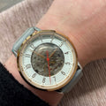 Fossil Vintage Muse Automatic Skeleton White Dial Grey Leather Strap Watch for Women - ME3131
