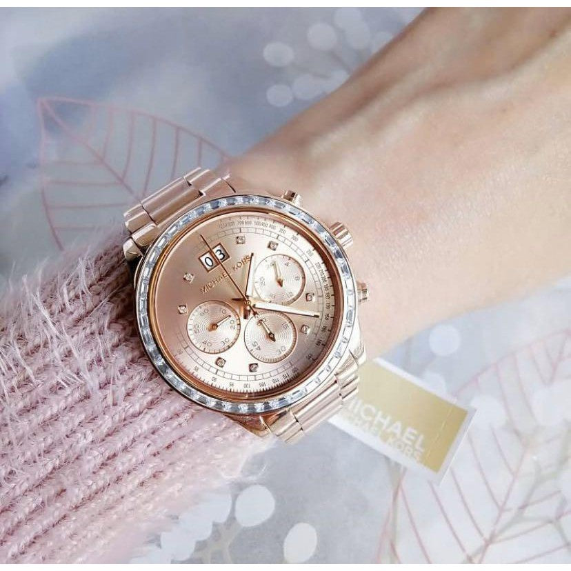 Michael Kors Brinkley Rose Gold Dial Rose Gold Steel Strap Watch for Women - MK6204