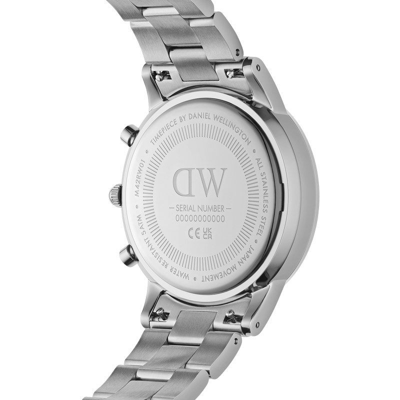 Daniel Wellington Iconic Chronograph Link Black Dial Silver Steel Strap Watch For Men  - DW00100645