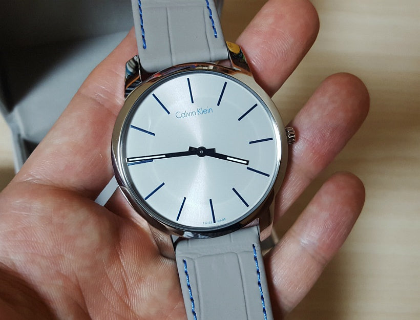 Calvin Klein City Silver Dial Grey Leather Strap Watch for Men - K2G211Q4