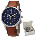 Fossil Neutra Chronograph Blue Dial Brown Leather Strap Watch for Men - FS5453