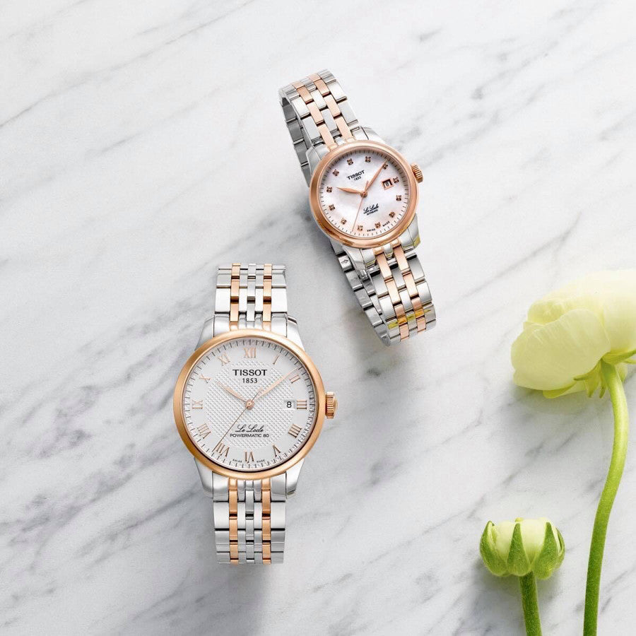 Tissot Le Locle Automatic Diamonds Mother of Pearl White Dial Two Tone Steel Strap Watch For Women - T006.207.22.116.00
