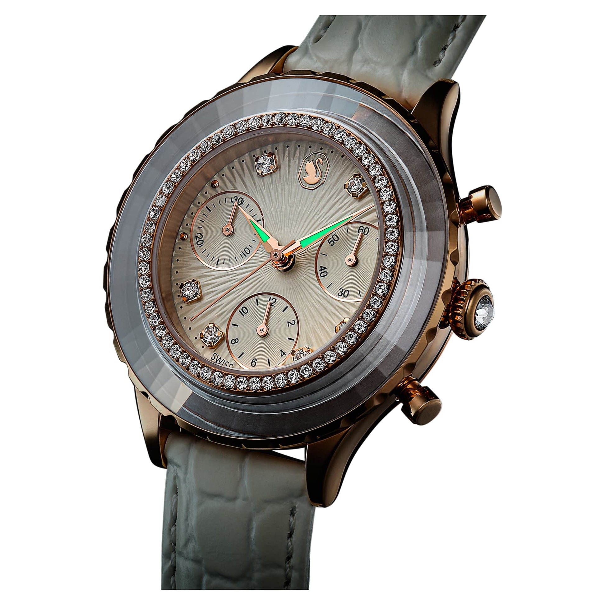 Swarovski Octea Chrono Crystals White Dial White Leather Strap Watch for Women - 5671150
