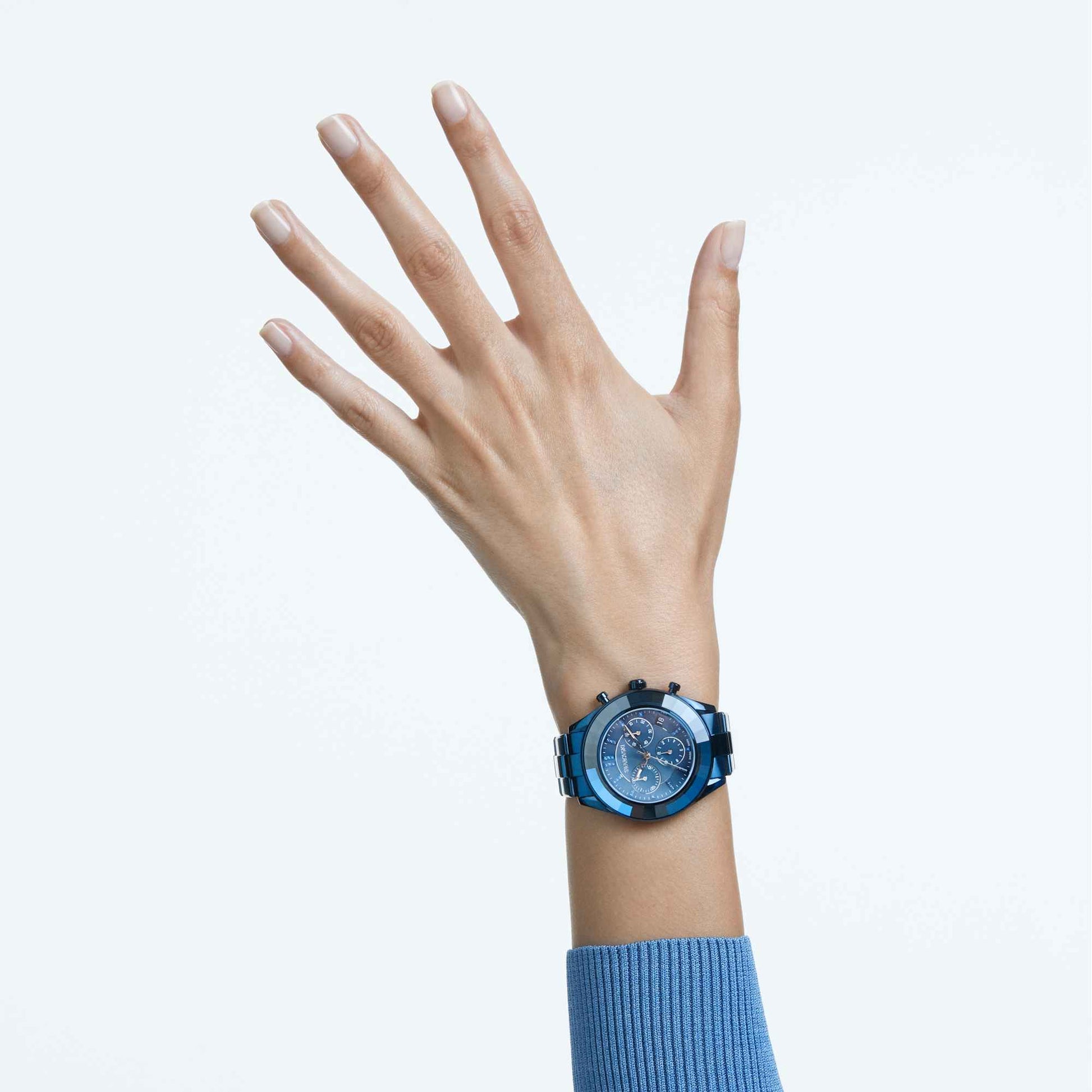 Swarovski Octea Lux Sport Chronograph Blue Dial Blue Steel Strap Watch for Women - 5610475