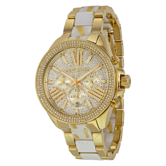 Michael Kors Wren Diamonds Gold Dial Two Tone Steel Strap Watch for Women - MK6157