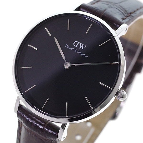 Daniel Wellington Classic Petite York Black Dial Brown Leather Strap Watch For Women - DW00100182