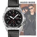 Hugo Boss Aero Chronograph Black Dial Black Leather Strap Watch for Men - 1513770