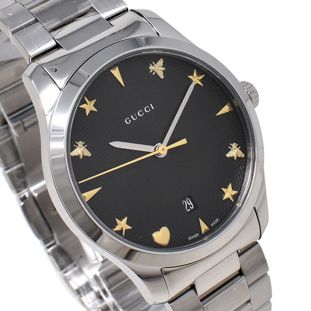 Gucci G Timeless Black Dial Silver Steel Strap Watch For Women - YA1264029A