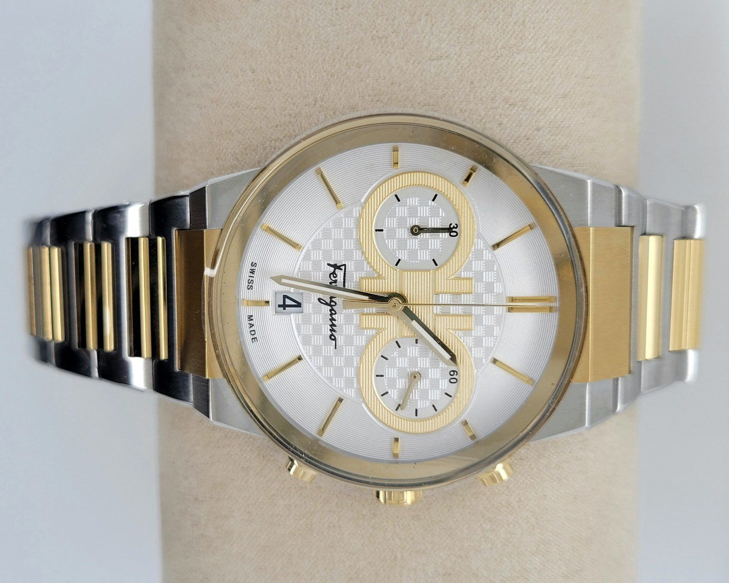 Salvatore Ferragamo F-80 Classic White Dial Two Tone Steel Strap Watch for Men - SFME00821
