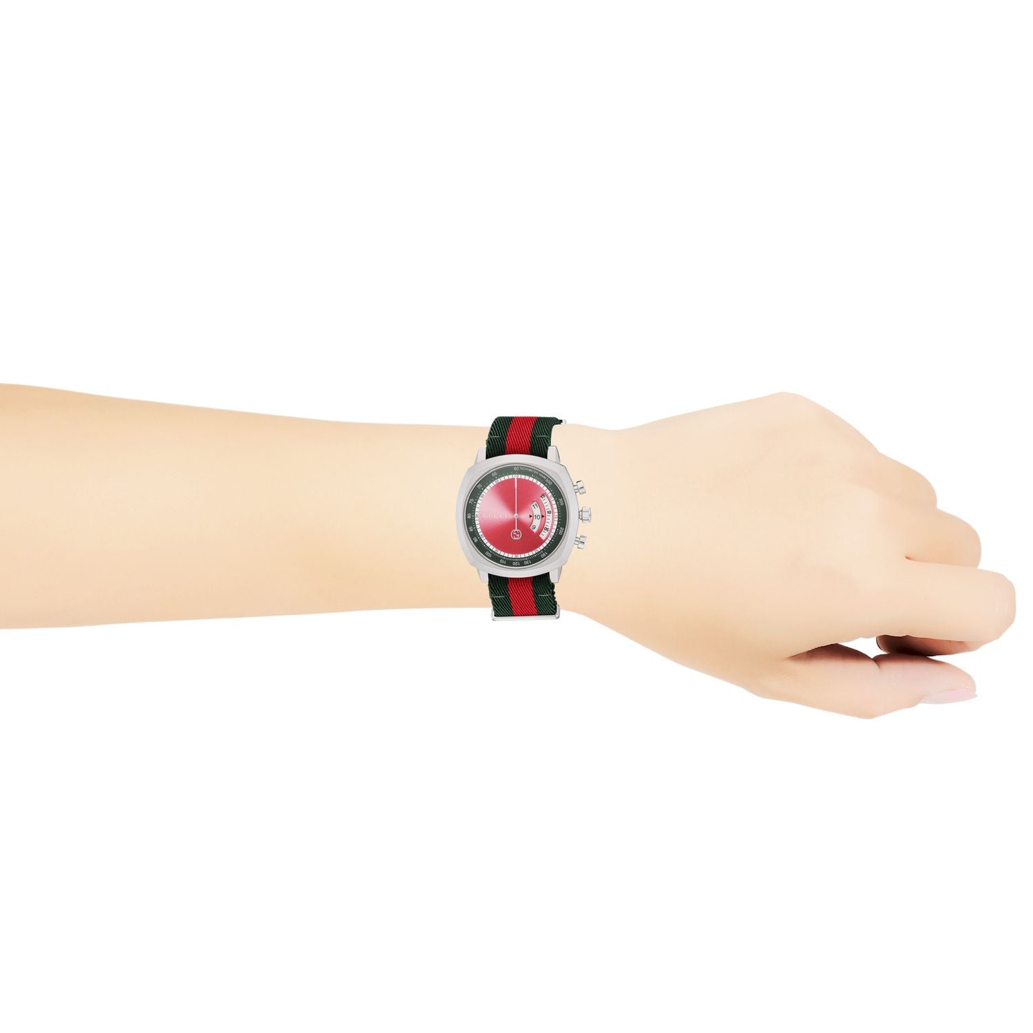 Gucci Grip Quartz Chronograph Red Dial Two Tone NATO Strap Watch for Men - YA157304