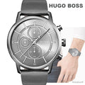 Hugo Boss Architectural Grey Dial Grey Leather Strap Watch for Men - 1513570