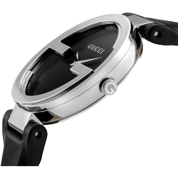 Gucci Interlocking G Iconic Black Dial Black Leather Strap Watch For Men - YA133205