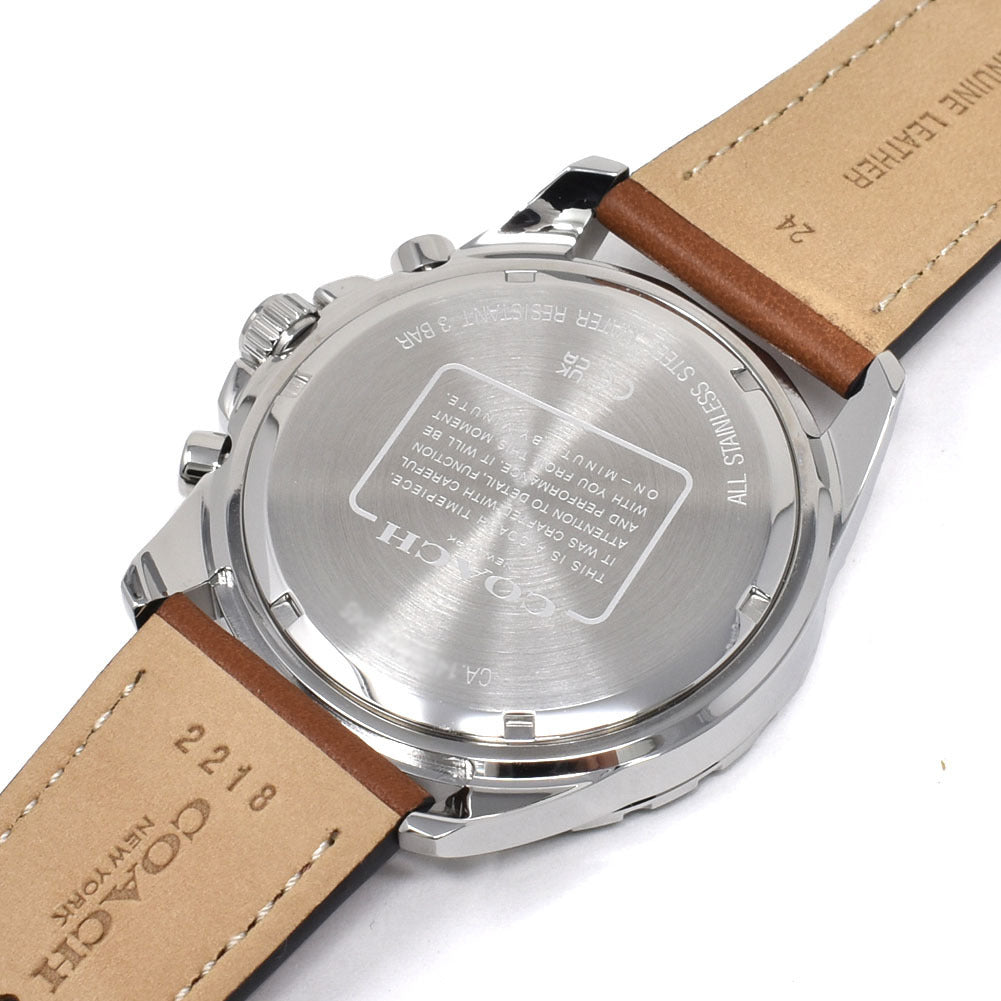 Coach Kent Chronograph Blue Dial Brown Leather Strap Watch for Men - 14602560