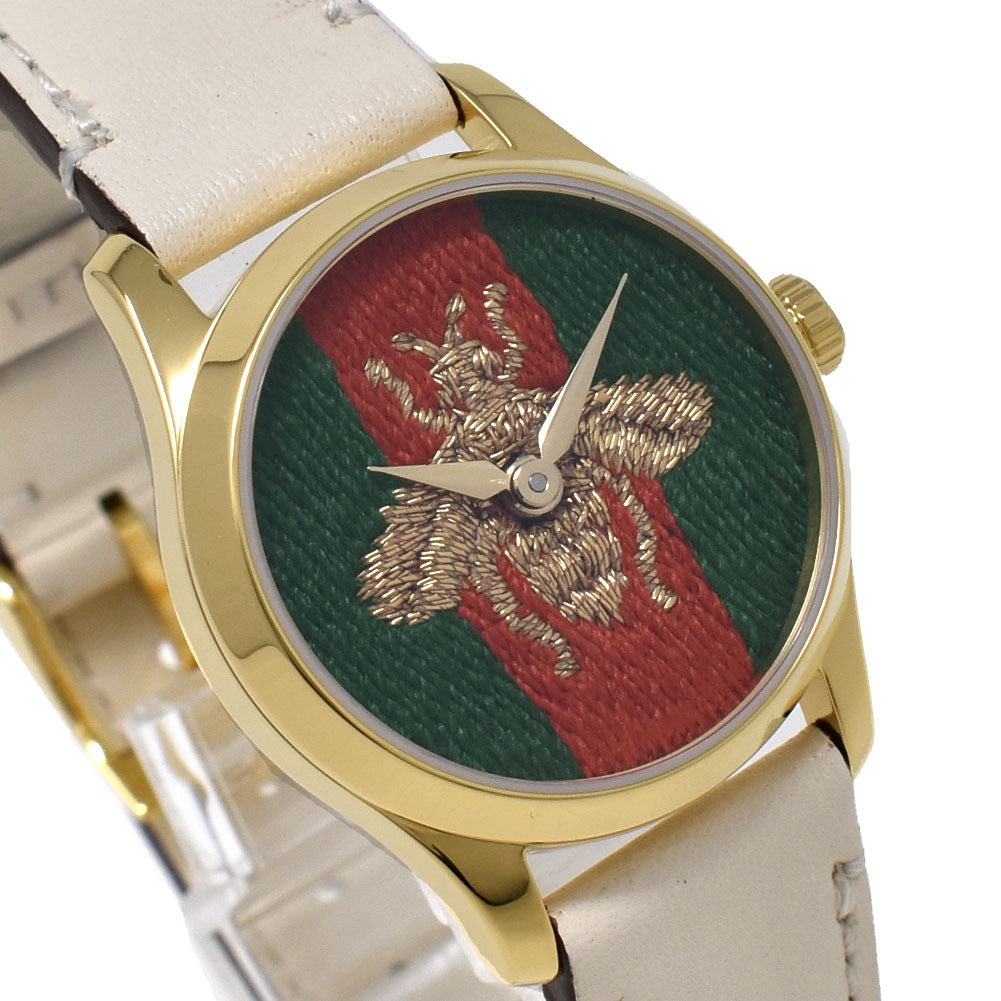 Gucci G Timeless Quartz Red & Green Dial Beige Leather Strap Watch For Women - YA1265009