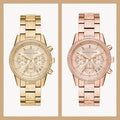 Michael Kors Ritz Chronograph Gold Dial Gold Steel Strap Watch For Women - MK6597