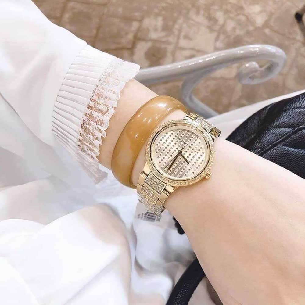 Michael Kors Gabbi Crystals Gold Dial Gold Steel Strap Watch For Women - MK3985