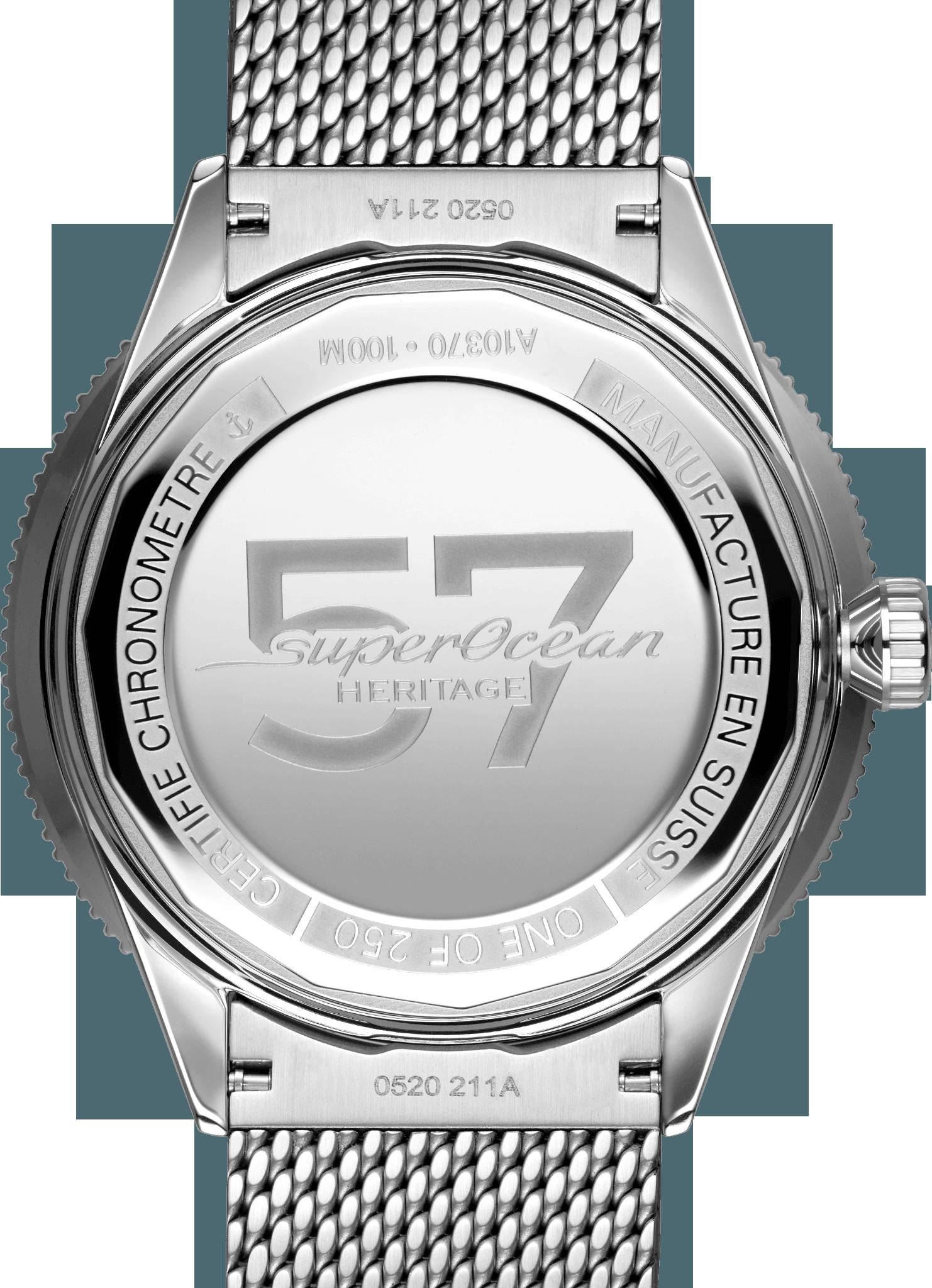 Breitling Superocean Heritage '57 Black Dial Silver Mesh Bracelet Watch for Men - A10370121B1A1
