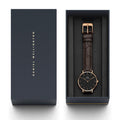 Daniel Wellington Classic Petite York Black Dial Brown Leather Strap Watch For Women - DW00100170