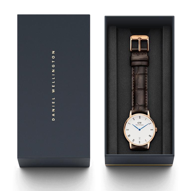 Daniel Wellington Dapper York White Dial Brown Leather Strap Watch For Women - DW00100093