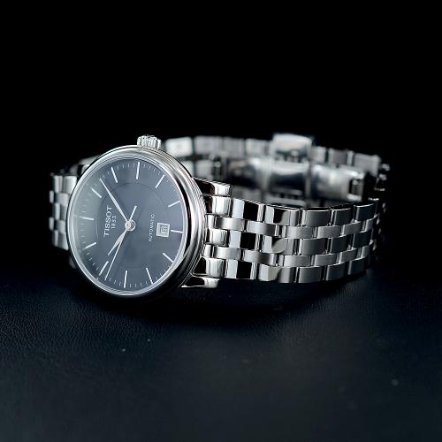 Tissot T Classic Carson Premium Automatic Lady Black Dial Silver Steel Strap Watch for Women - T122.207.11.051.00