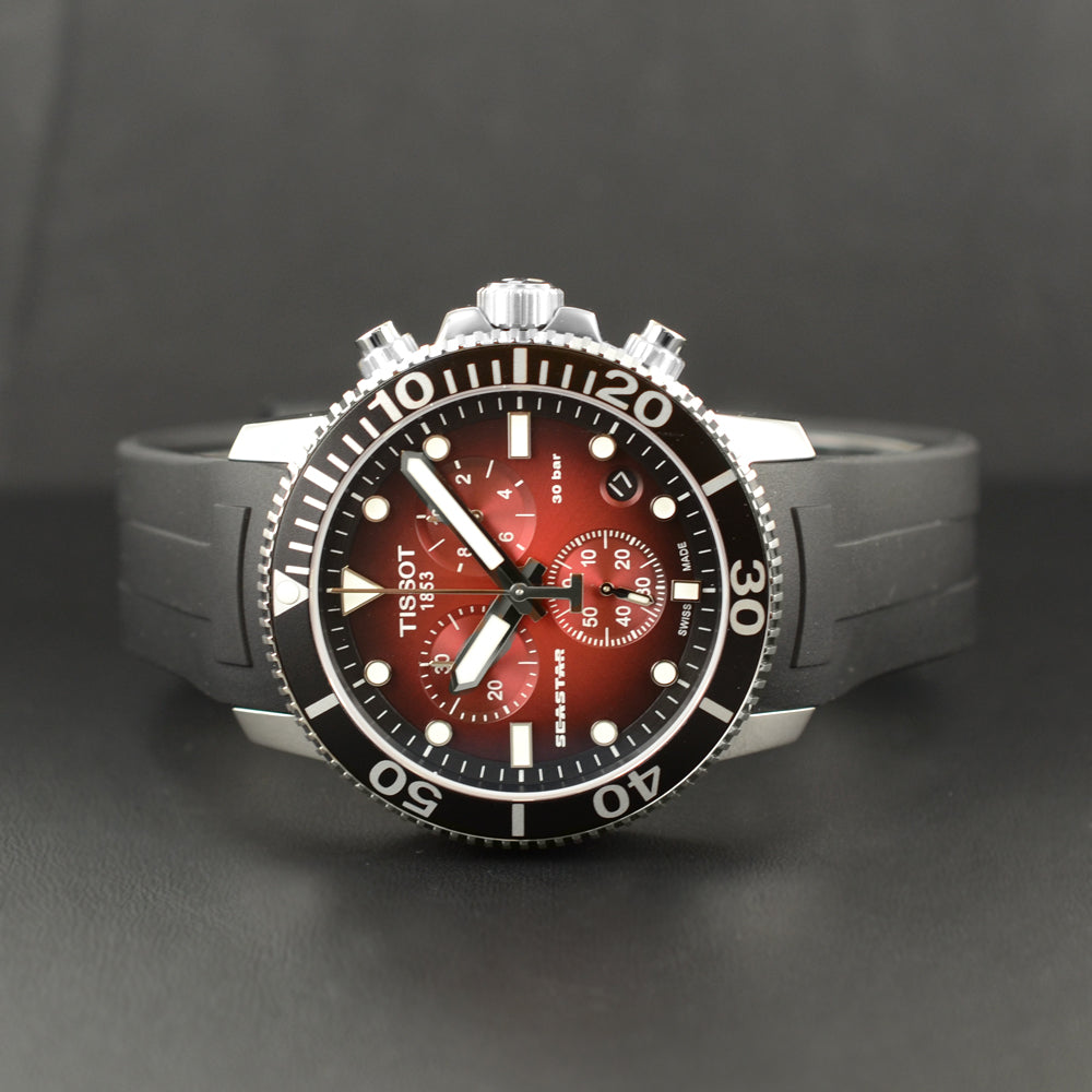Tissot Seastar 1000 Chronograph Red Dial Black Rubber Strap Watch For Men - T120.417.17.421.00