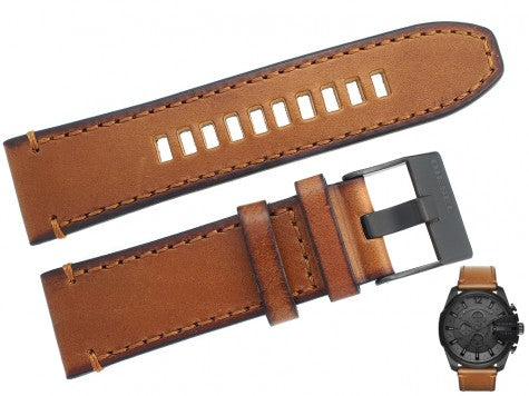 Diesel Mega Chief Chronograph Grey Dial Brown Leather Strap Watch For Men - DZ4463