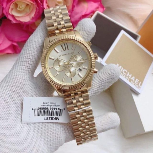 Michael Kors Lexington Gold Dial Gold Steel Strap Watch for Men - MK8281