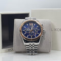 Michael Kors Lexington Chronograph Blue Dial Silver Steel Strap Watch For Men - MK8689
