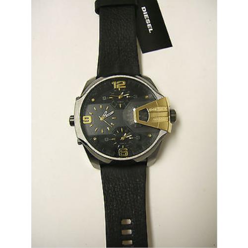 Diesel Uber Chief Two Hand Black Dial Black Leather Strap Watch For Men - DZ7377
