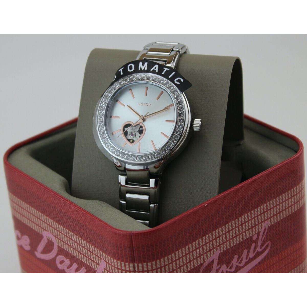 Fossil Architect Automatic Silver Dial Silver Steel Strap Watch for Women - ME3057