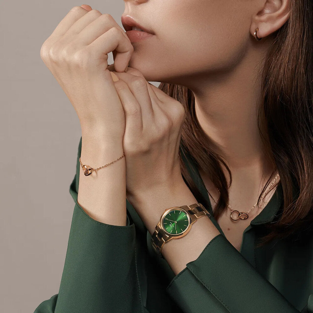Daniel Wellington Iconic Link Emerald Green Dial Rose Gold Steel Strap Watch For Women - DW00100421