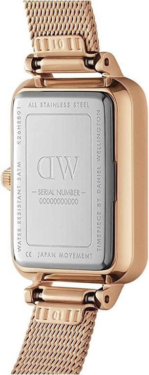 Daniel Wellington Quadro Melrose Green Dial Rose Gold Mesh Strap Watch For Women - DW00100437