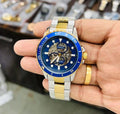Fossil FB-01 Automatic Skeleton Blue Dial Two Tone Steel Strap Watch for Men - ME3191